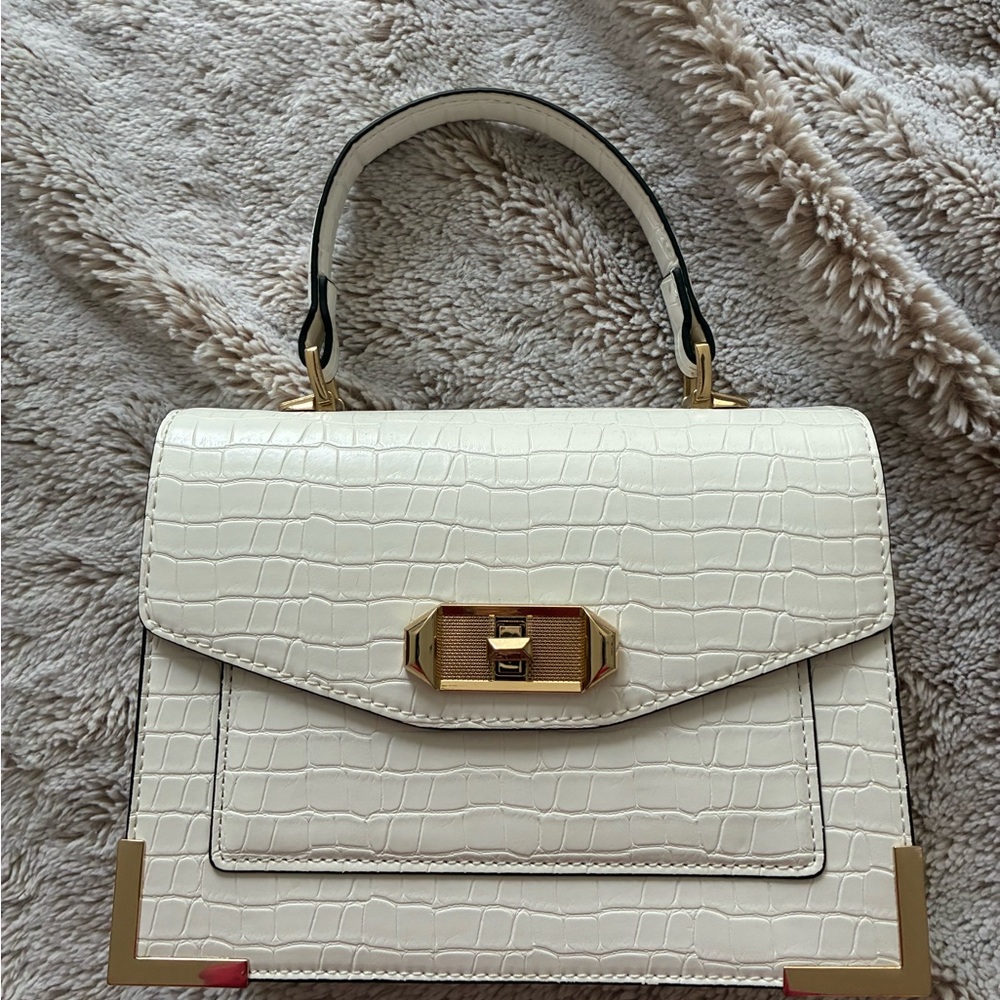 Aldo Cream Croc-Embossed Satchel